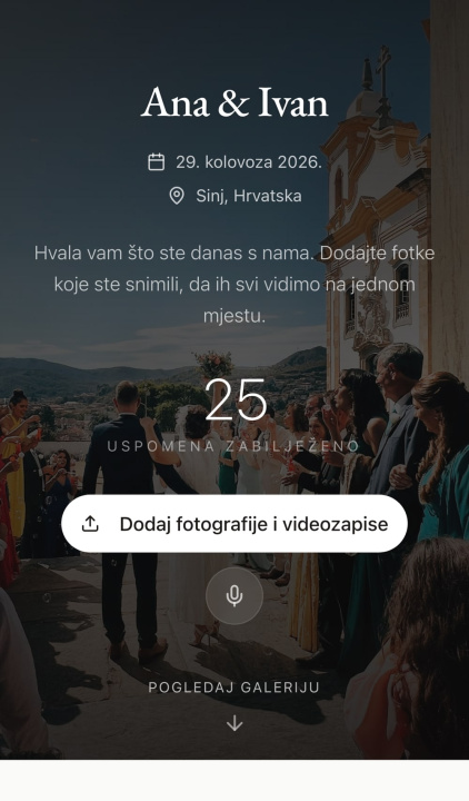 2. Prvi ekran posle skeniranja, sa dugmetom za dodavanje fotografija i video snimaka. 2. Prvi ekran posle skeniranja, sa dugmetom za dodavanje fotografija i video snimaka.