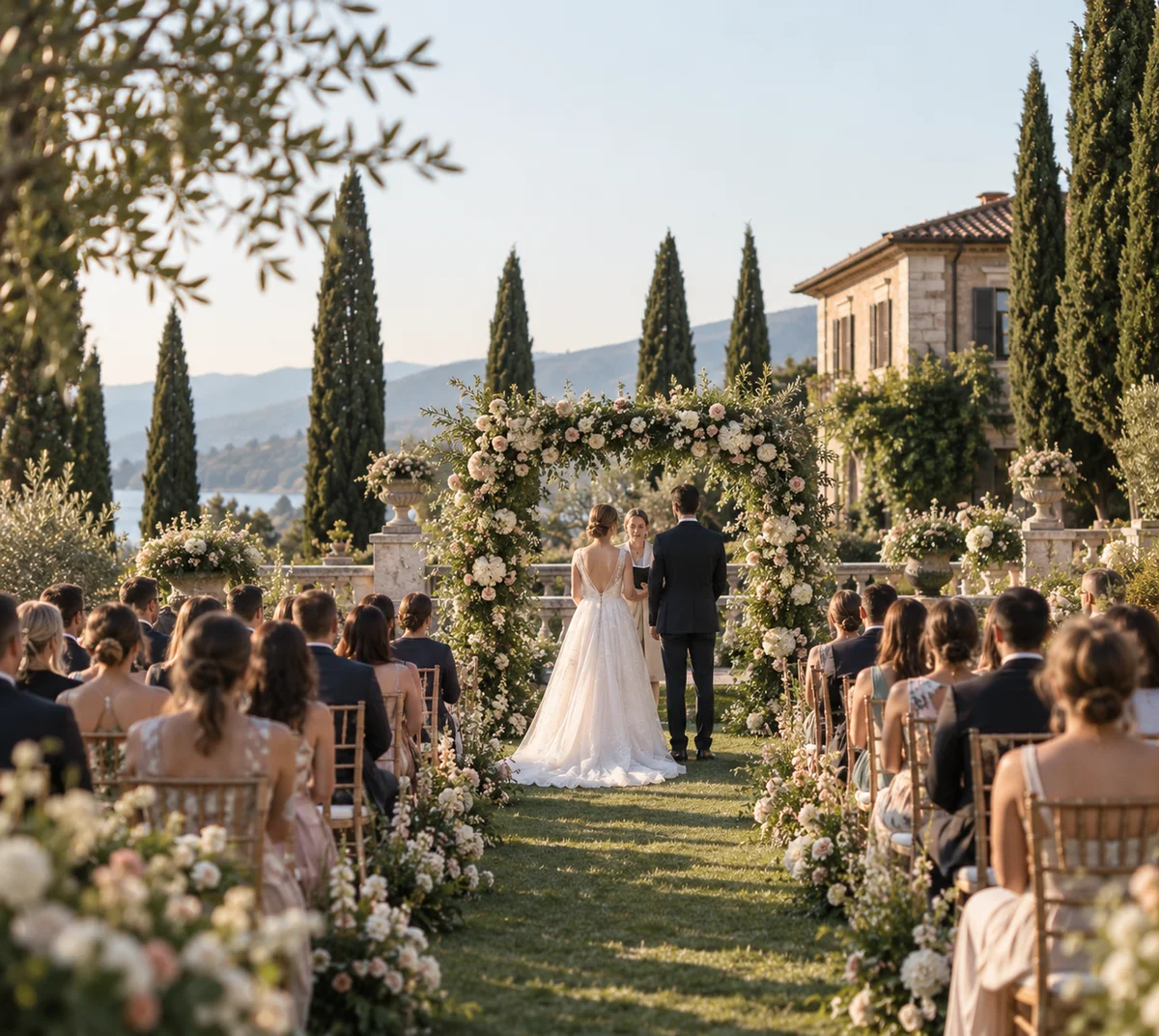 Ceremonija venčanja u vrtu elegantnog imanja